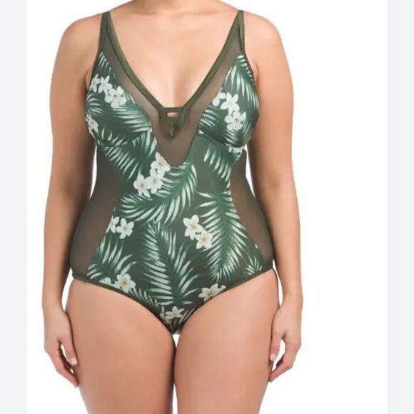 Marilyn Monroe Tropical Floral One Piece Mesh One-Piece Bathing Suit - 14‎ - Picture 1 of 14
